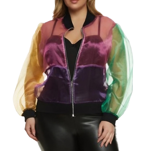 ADORABLE ☆ ORGANZA ☆ COLORBLOCK ☆ SHEER BOMBER JACKET ☆ NWT - Picture 6 of 8